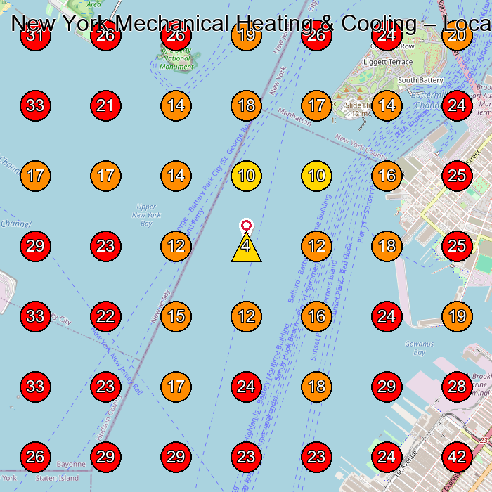 New York Mechanical Heating & Cooling GeoGrid visibility map for General Contractor in Bayonne